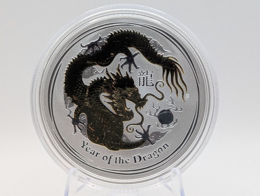 Lunar II - 1oz Zilver Gilded (Verguld) Draak 2012 + COA, Enlèvement ou Envoi, Argent