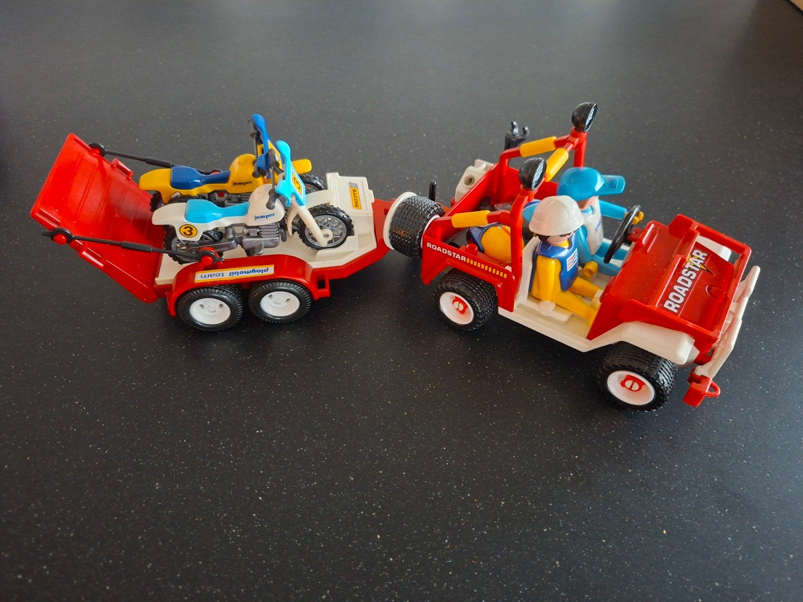 Playmobil 3143 terreinwagen met crossmotoren, Kinderen en Baby's, Complete set, Voertuig, Zo goed als nieuw, Historisch