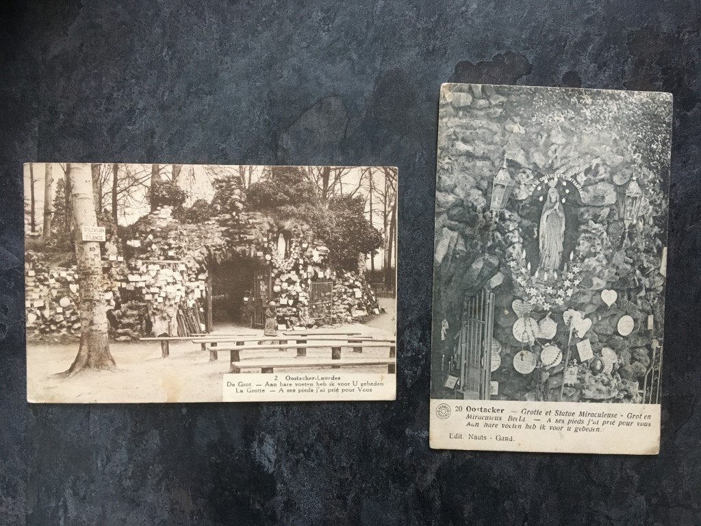 2 postkaarten Oostakker-Lourdes - Grot en Miraculeus beeld, Ophalen of Verzenden, Oost-Vlaanderen
