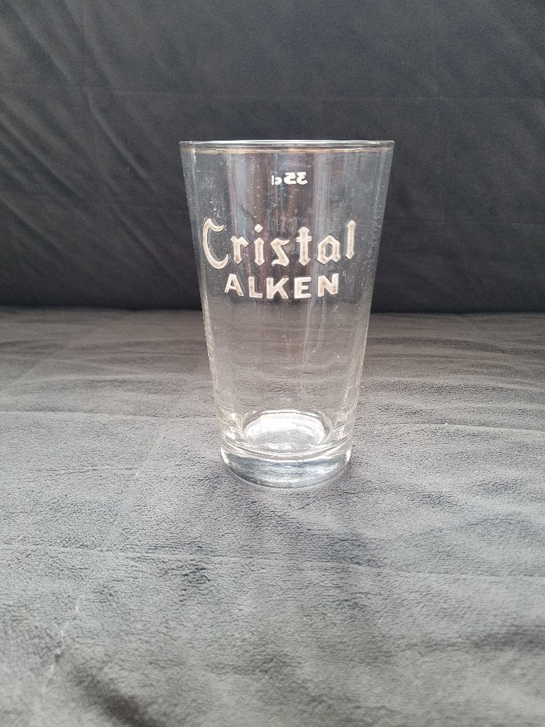 verre bière émaillé Cristal Alken à facettes, Collections, Marques de bière, Enlèvement ou Envoi, Utilisé, Verre ou Verres, Autres marques