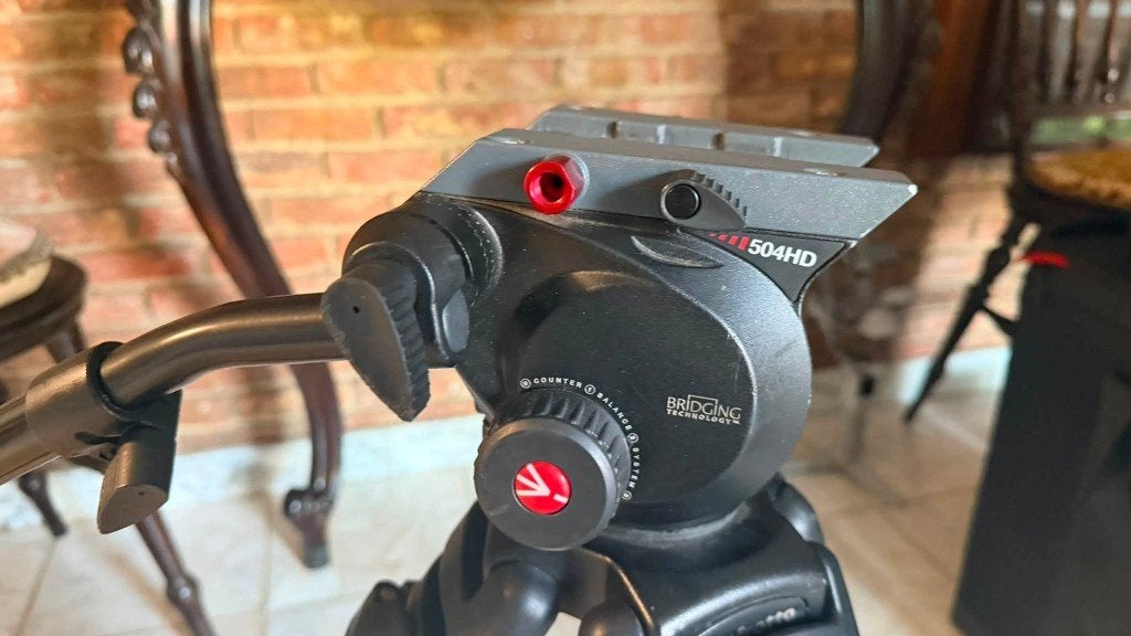 Videostatief manfrotto 525MVB + 504HD Vloeibare Kop, Ophalen, Gebruikt, Driepoot, Manfrotto
