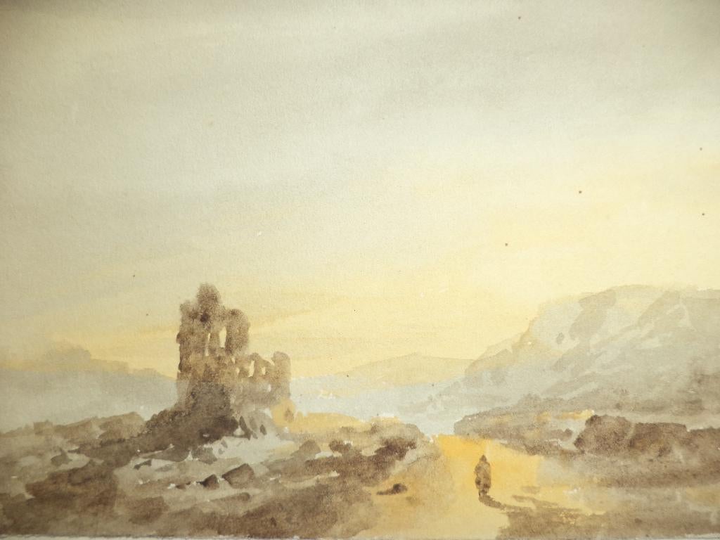 19eE romantisch landschap met ruïne avondlicht Britse school, Antiek en Kunst, Kunst | Schilderijen | Klassiek, Ophalen of Verzenden
