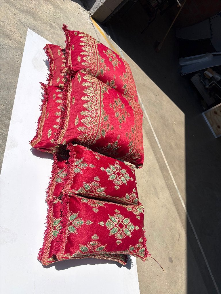 Set Marokkaanse/Oosterse sierkussens – 4 grote + 4 kleine, Rouge, Comme neuf, Enlèvement, Coussin de lounge