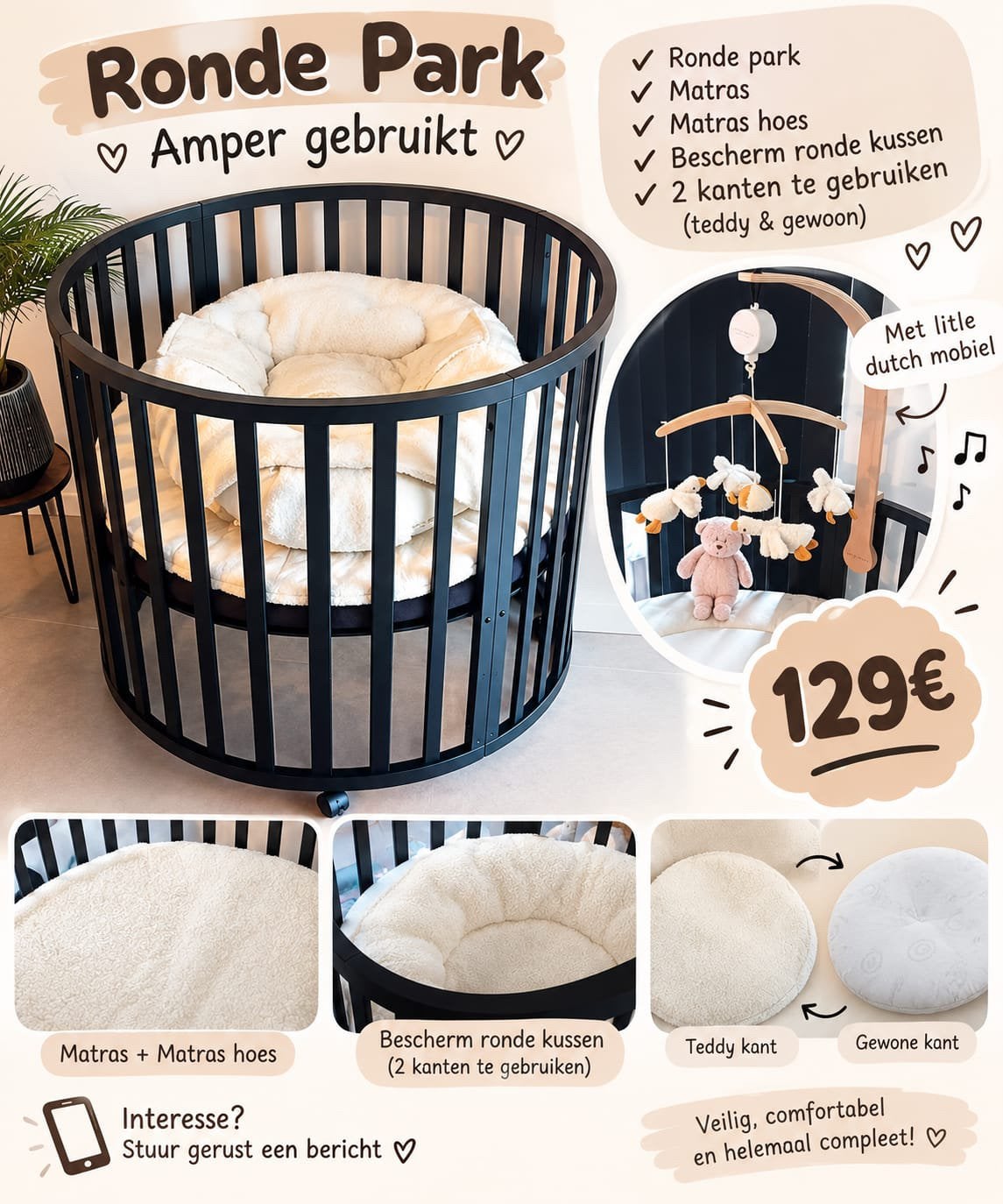 babypark zwart inclusief matras matrashoes & bescherming, Kinderen en Baby's, Ophalen, Rond