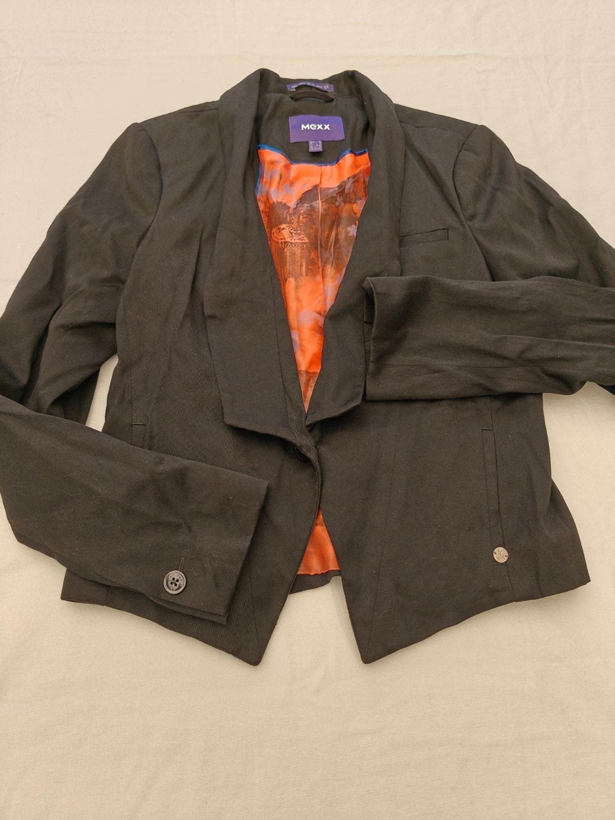 Blazer MEXX noir femme – doublure orange imprimée – T. 40, Kleding | Dames, Jasjes, Kostuums en Pakken, Maat 38/40 (M), Mexx, Oranje