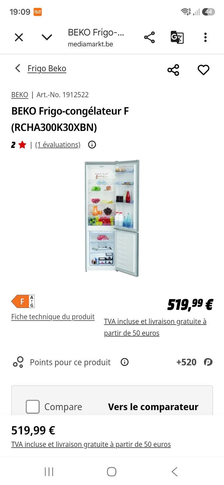 frigo congélateur beko, Electroménager, Enlèvement