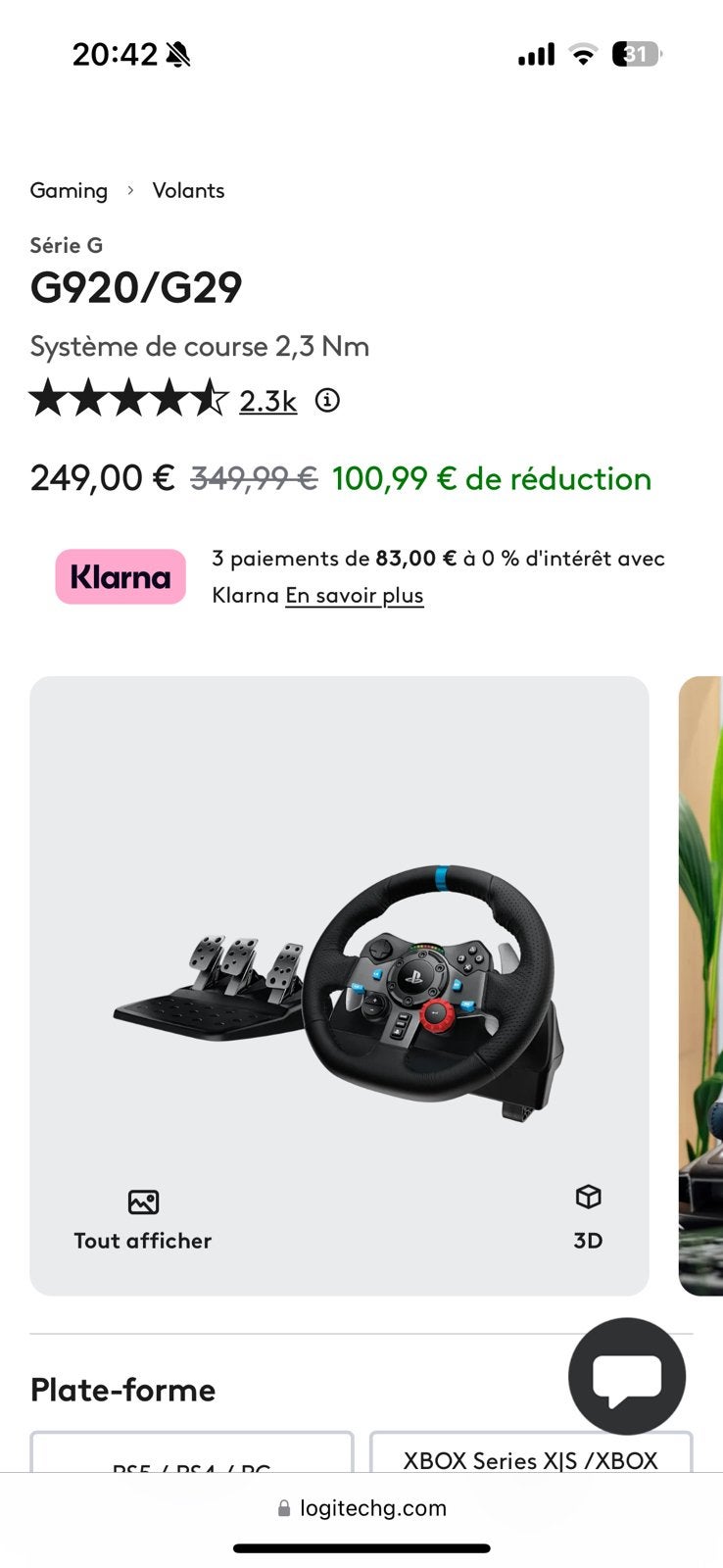 Volant Logitech, Enlèvement, Comme neuf