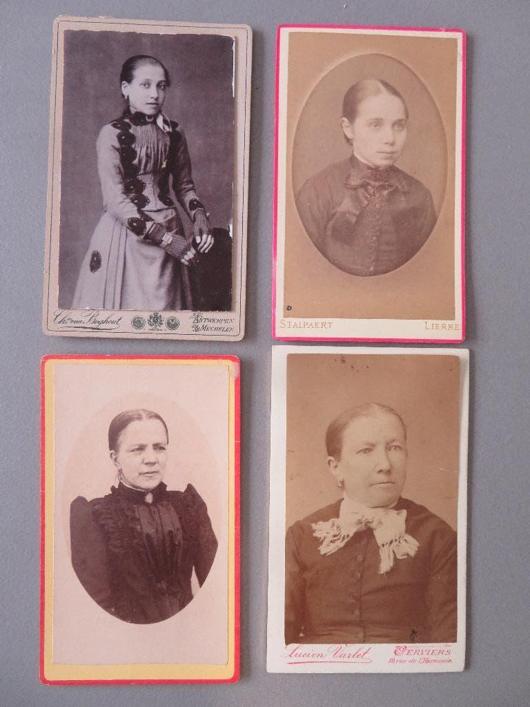 5 oude foto,s CDV één vrouw / familie Lier Mechelen, Verzenden, Foto, Klederdracht, Zo goed als nieuw