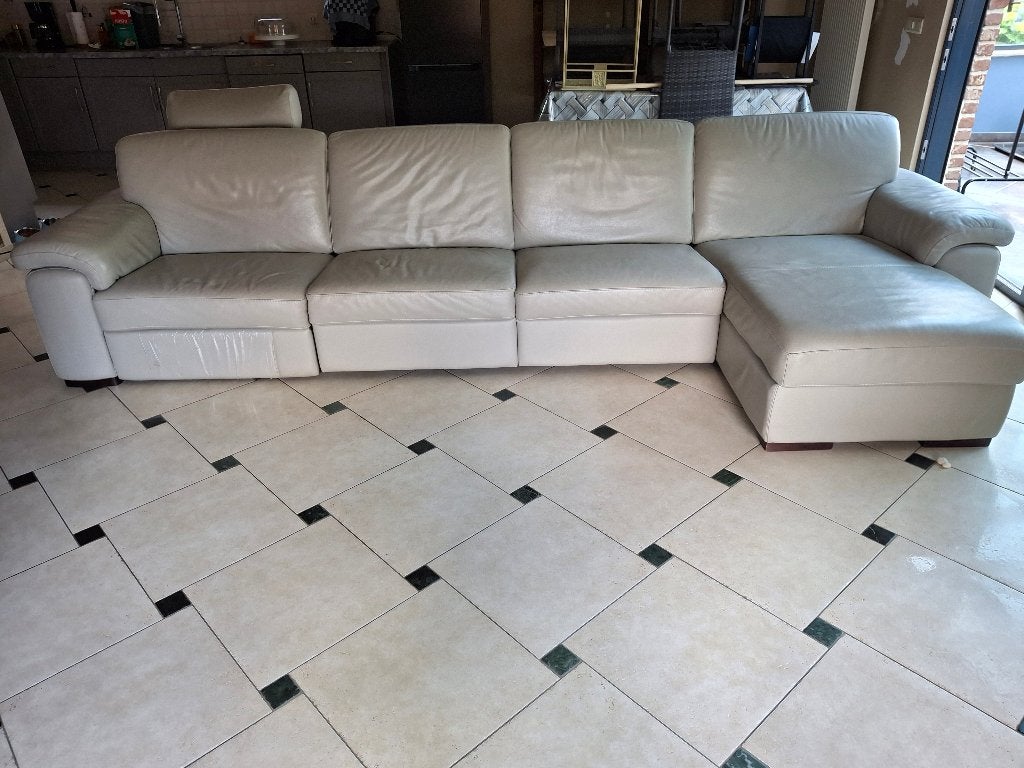 Lederen zetel met relax en longchair, Huis en Inrichting, Ophalen, Gebruikt, 300 cm of meer, Modern