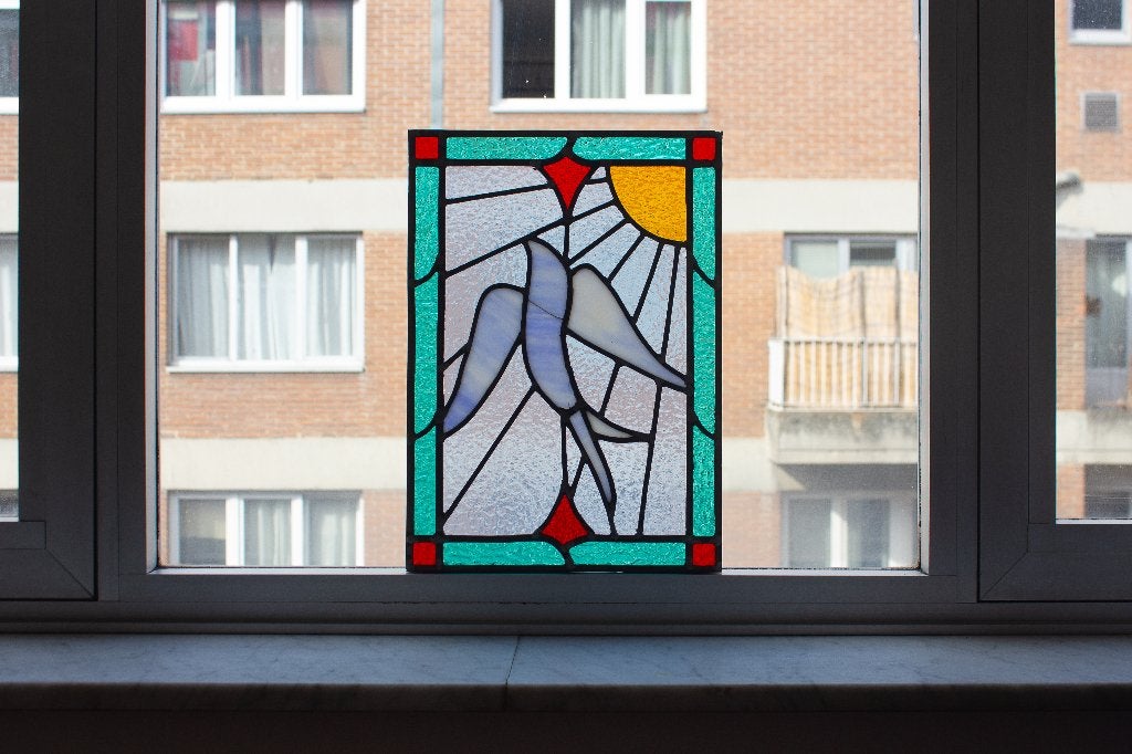Vitrail artisanal fait main – Hirondelle, Jaune, Verre, Objet, Enlèvement