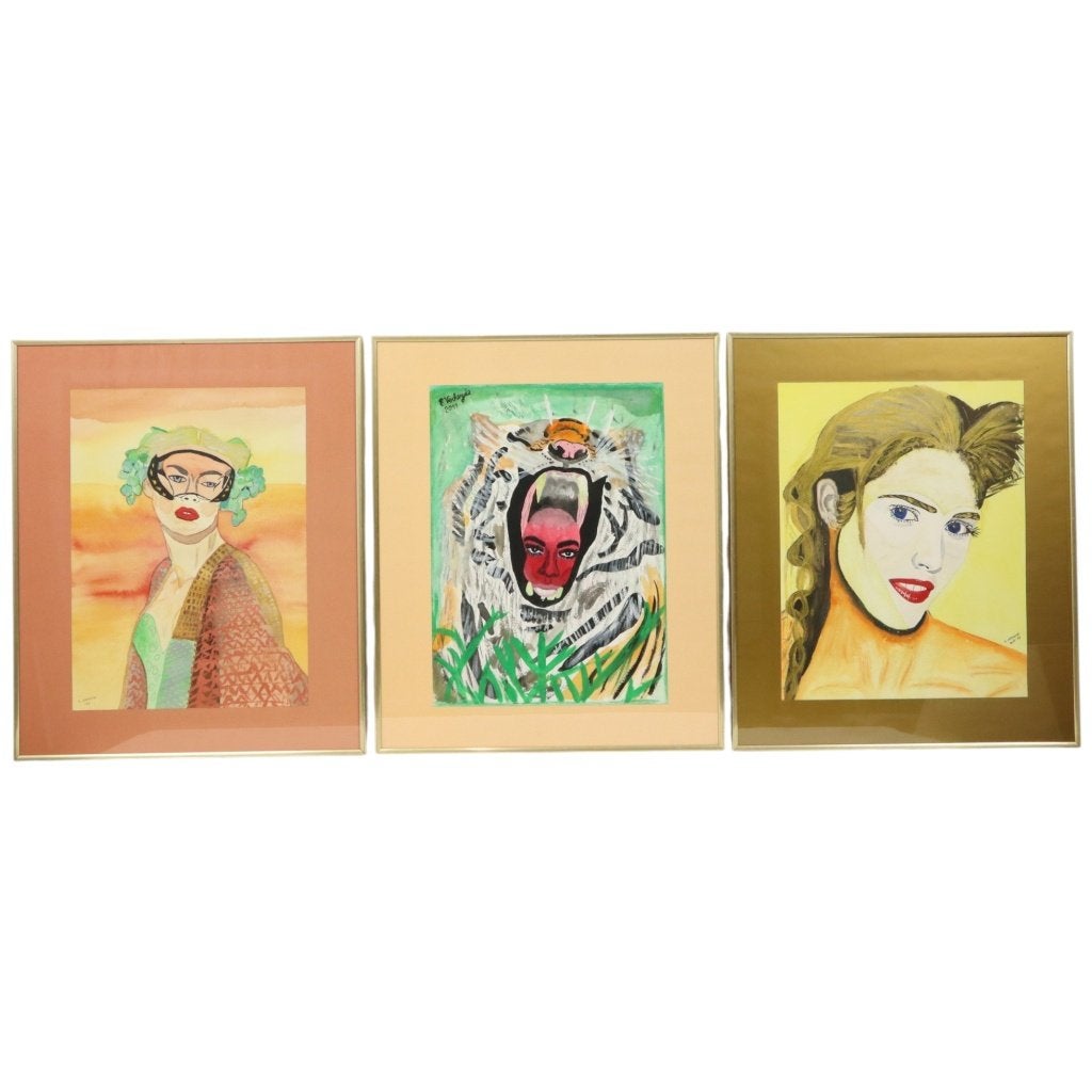 Set van 3 Vintage Ingelijste Amateur Schilderijen 60x50cm, Enlèvement ou Envoi, Utilisé, Nvt, Peinture