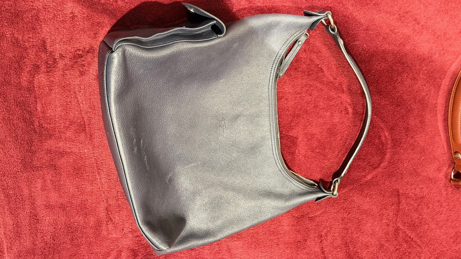 Sac porté épaule Longchamp cuir grainé bleu marine, Enlèvement, Utilisé, Bleu, Sac à main
