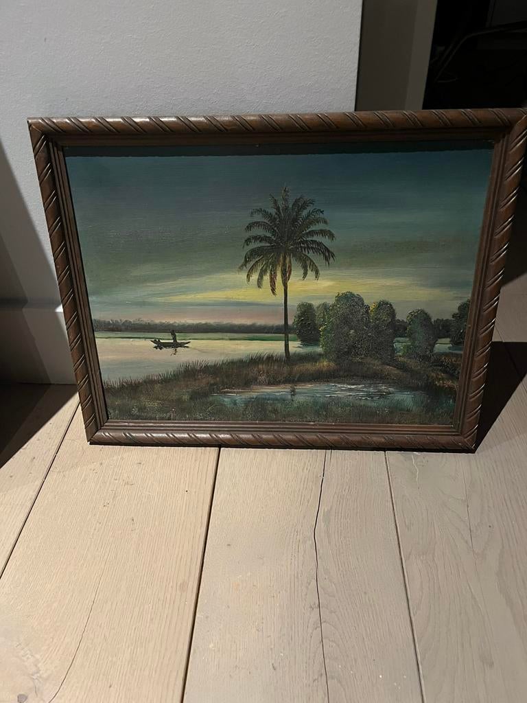 Vintage schilderij met palmboom, Antiek en Kunst, Ophalen