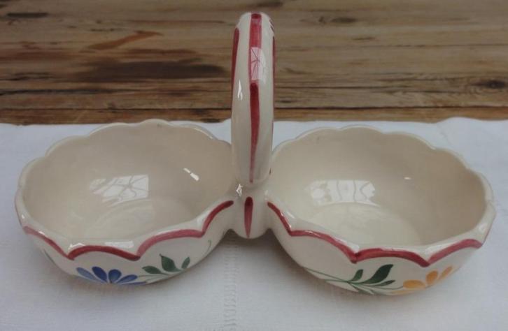 Frans DESVRES dubbele ( zout) bakjes met handvat, bloemen, Antiek en Kunst, Ophalen of Verzenden