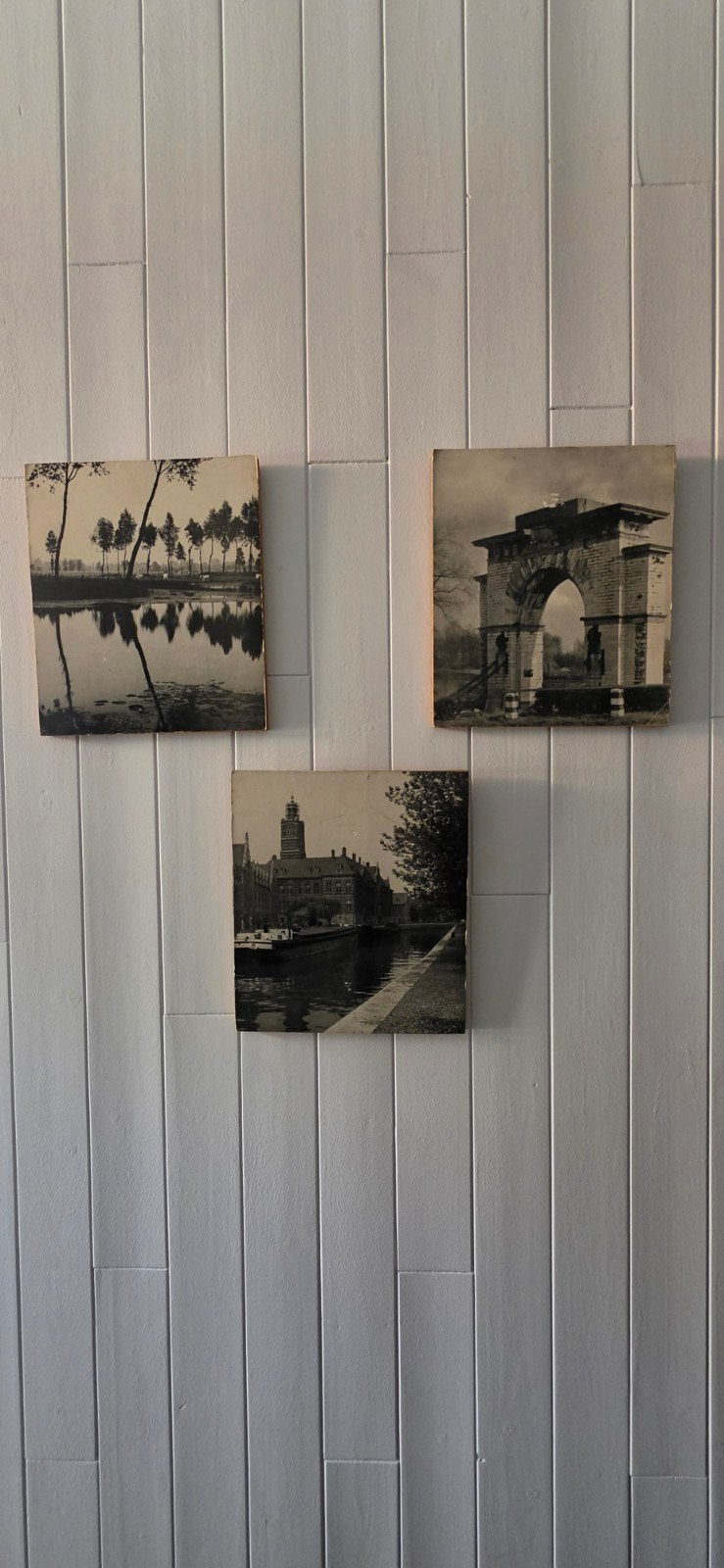 3 oude zwart-wit prenten op hout van Dendermonde, Ophalen, Foto