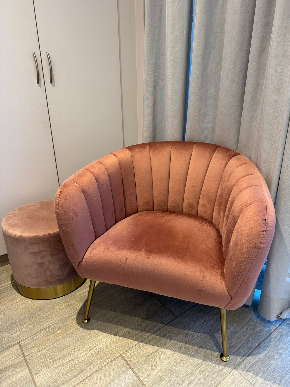 Zetel velvet eenpersoons foteuille oud roze, Ophalen, Overige materialen, Eenpersoons, Zo goed als nieuw