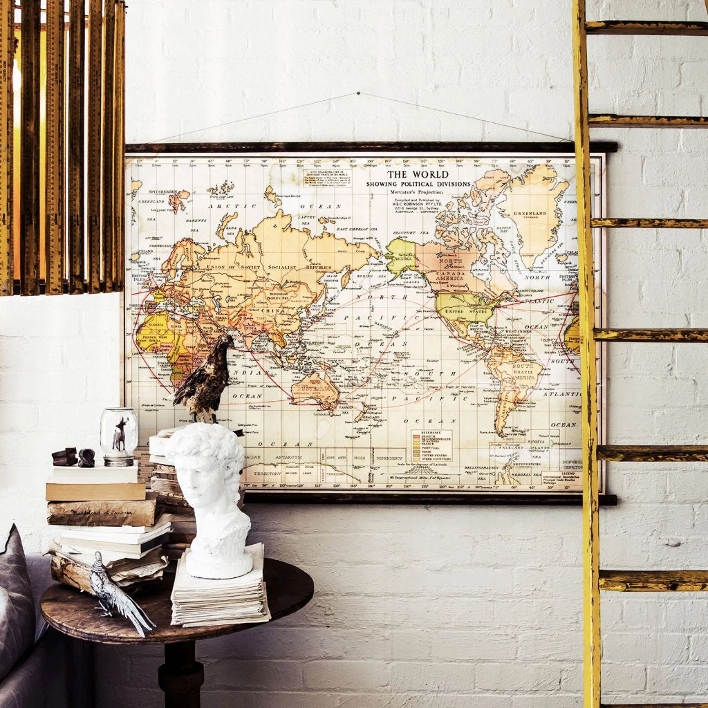 Carte politique du monde d'antan — Carte du monde vintage, Suspension murale, 85 cm, Vintage, Multicolore