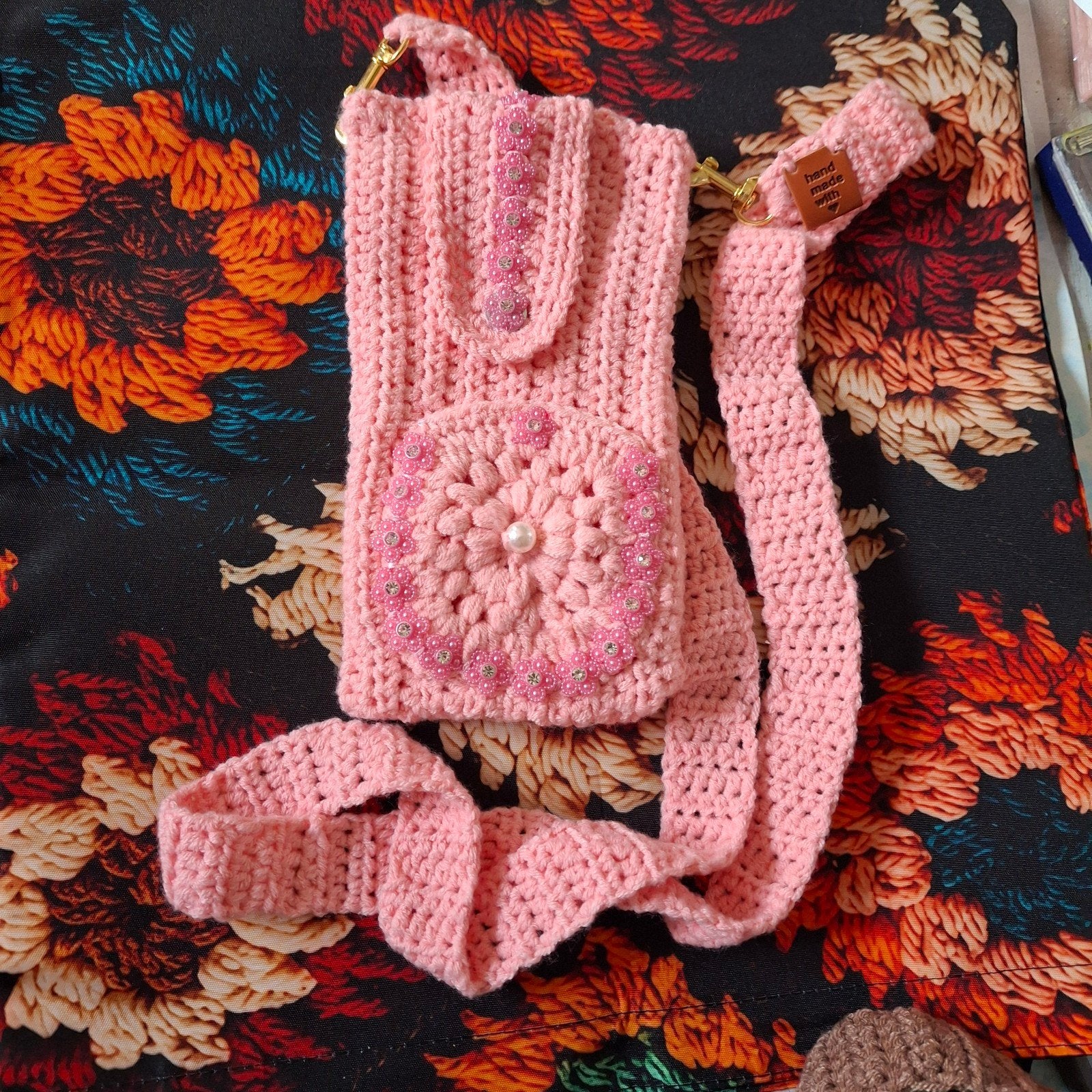 Sac pour téléphone portable avec fleurs et perles, et bandou, Enlèvement ou Envoi, Neuf
