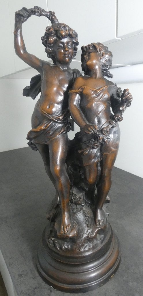 Antiek beeld van twee cherubijnen [1999], Antiquités & Art, Enlèvement, Art nouveau, Brons, Statue