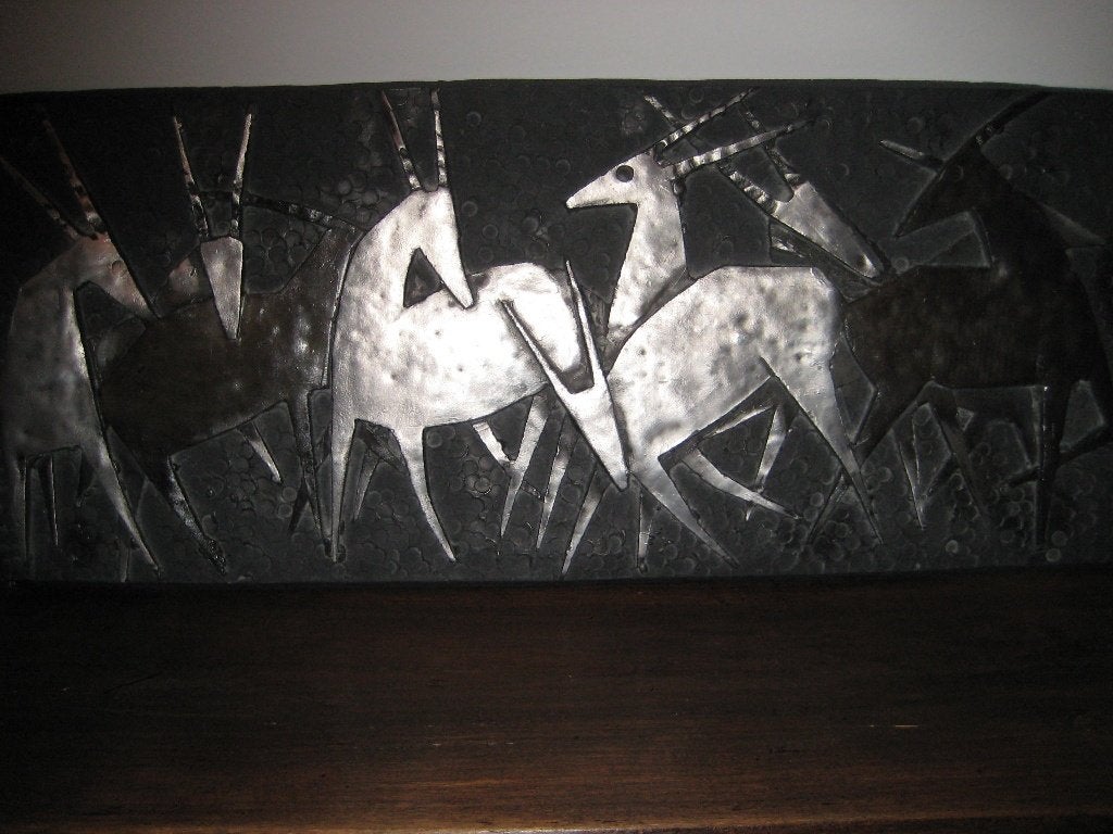 Panneau mural en pierre unique - Cerf en troupeau, Objet de décoration, Vintage, Comme neuf, Enlèvement