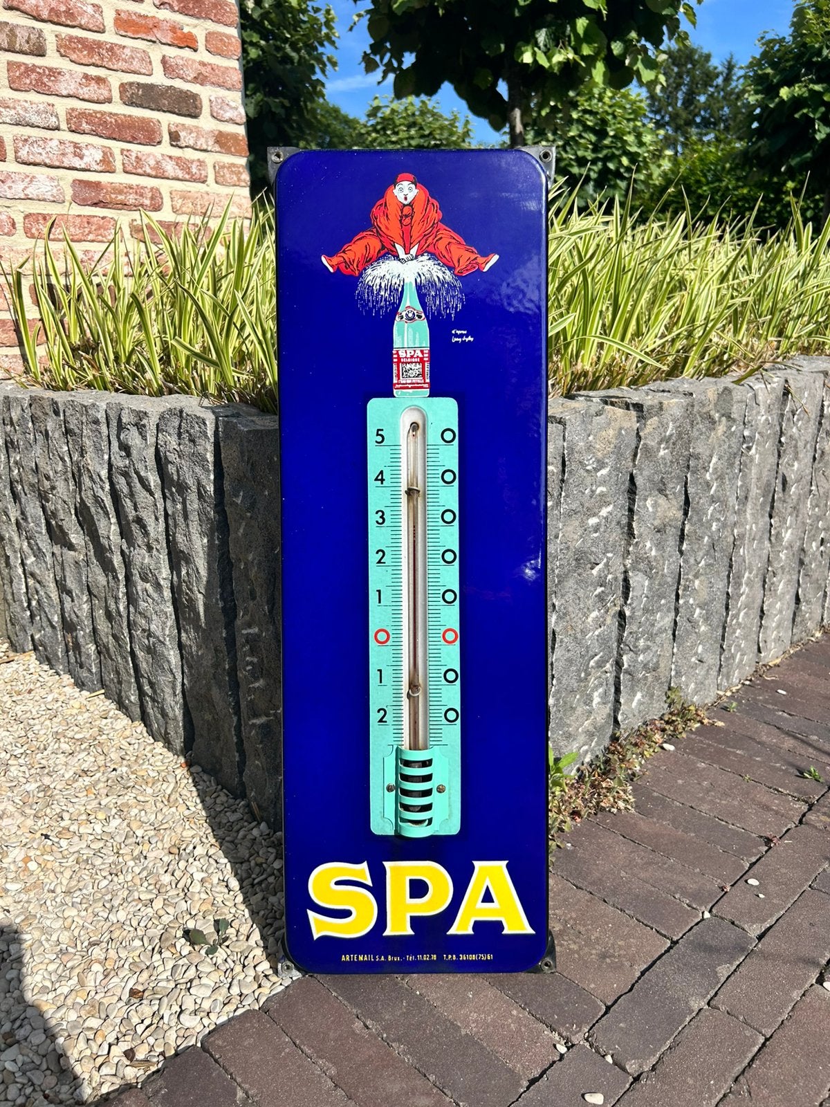 SPA thermometer 1961 , emaille bord, Ophalen, Zo goed als nieuw