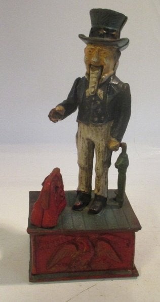 vintage mechanische cast iron spaarpot Uncle Sam, Verzenden