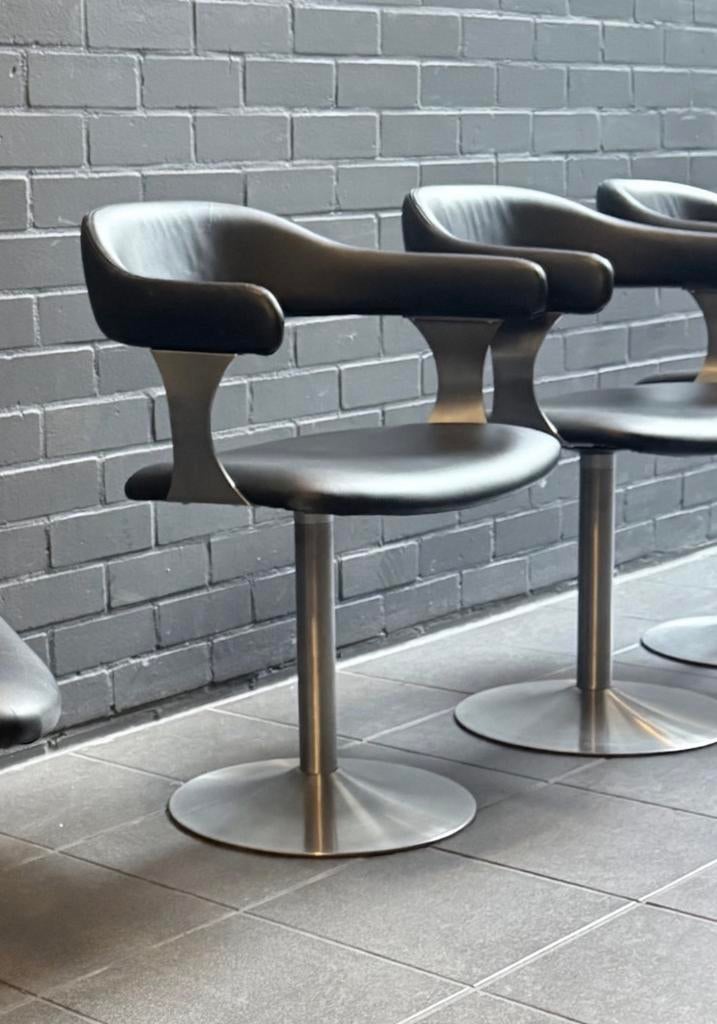 4 Vintage Space Age Chairs, Black, Brushed Stainless Steel, Ophalen, Gebruikt