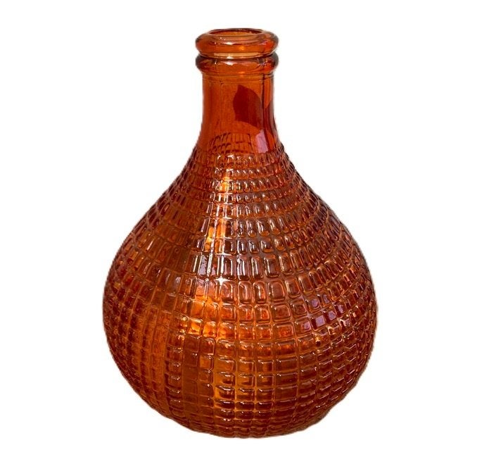 Sfeervolle Bolvaas Geblokt Amber Glas 16 cm NIEUW, Neuf, Enlèvement ou Envoi, 16 cm, Verre