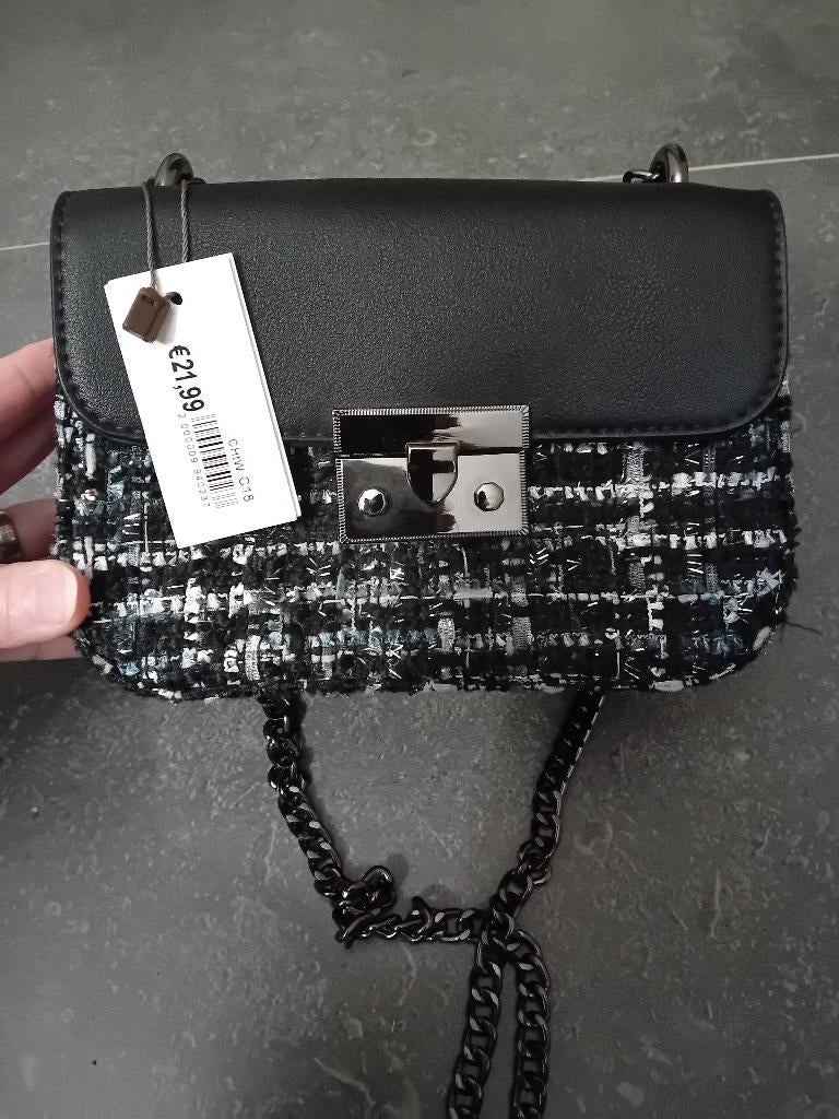 Schoudertasje met tweed stof, Handtassen en Accessoires, Ophalen, Nieuw, Zwart, Schoudertasje