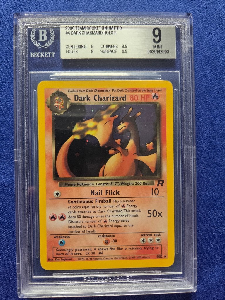 2000 Team Rocket Dark Charizard Holo Swirl #4/82 | BGS 9, Ophalen of Verzenden, Zo goed als nieuw, Losse kaart, Foil