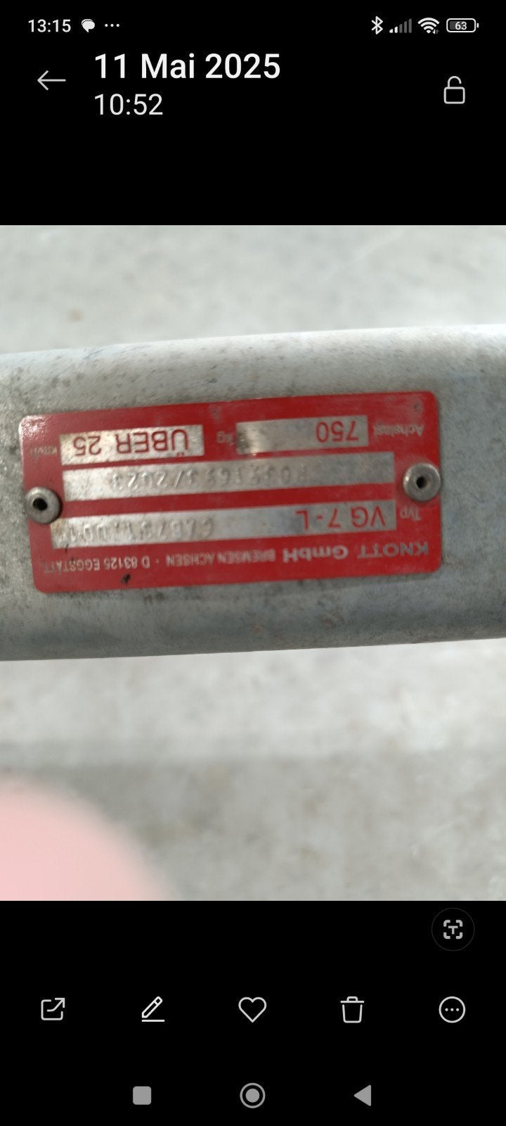 Essieu 750 kg