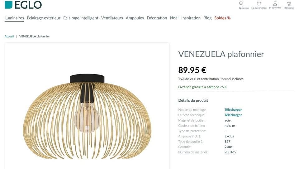 Nieuwe Eglo Venezuela plafondlamp, Ophalen, Nieuw, E27 (groot), Metaal