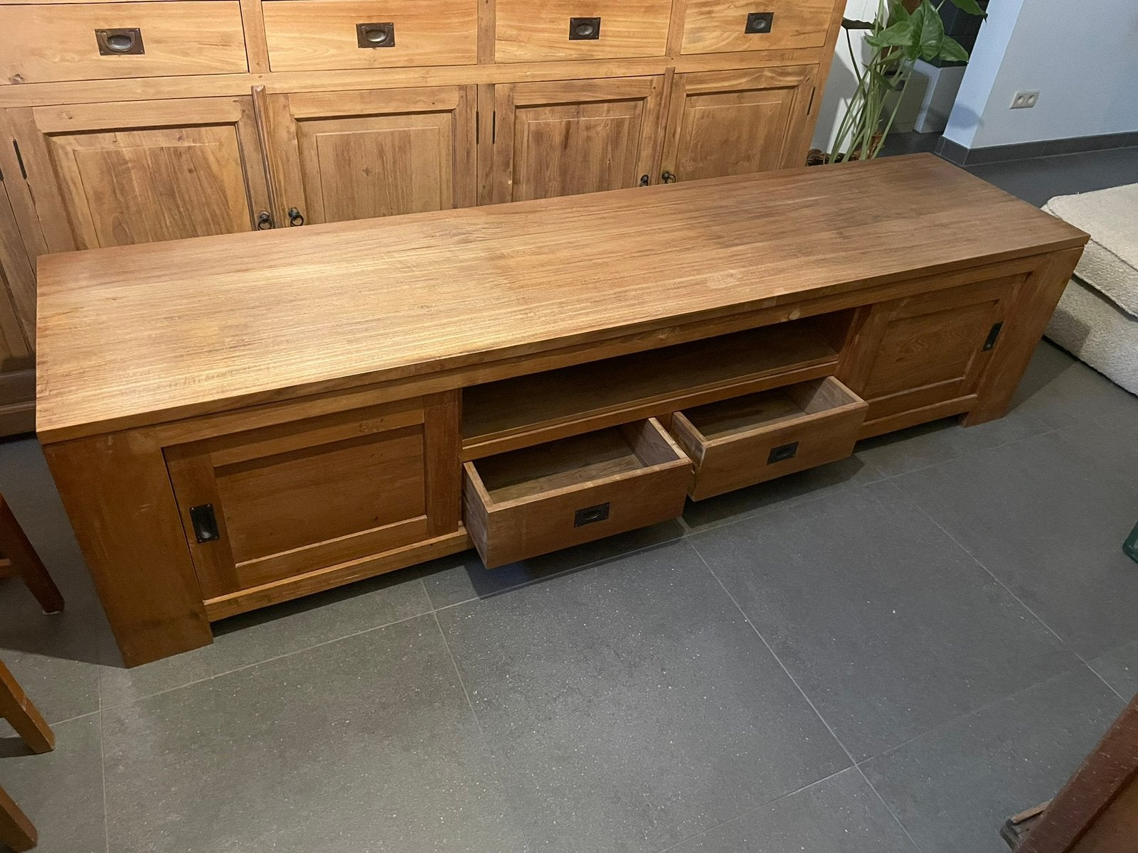 Tv kast teak, Ophalen, Gebruikt, Teakhout, 200 cm of meer