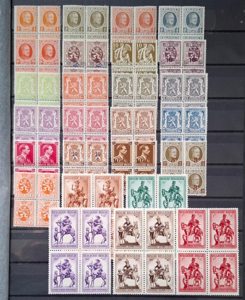 Belgique : Collection de blocs de 4 timbres entre 1922 et 19, Timbres & Monnaies, Sans timbre, Neuf, Enlèvement ou Envoi, Non oblitéré