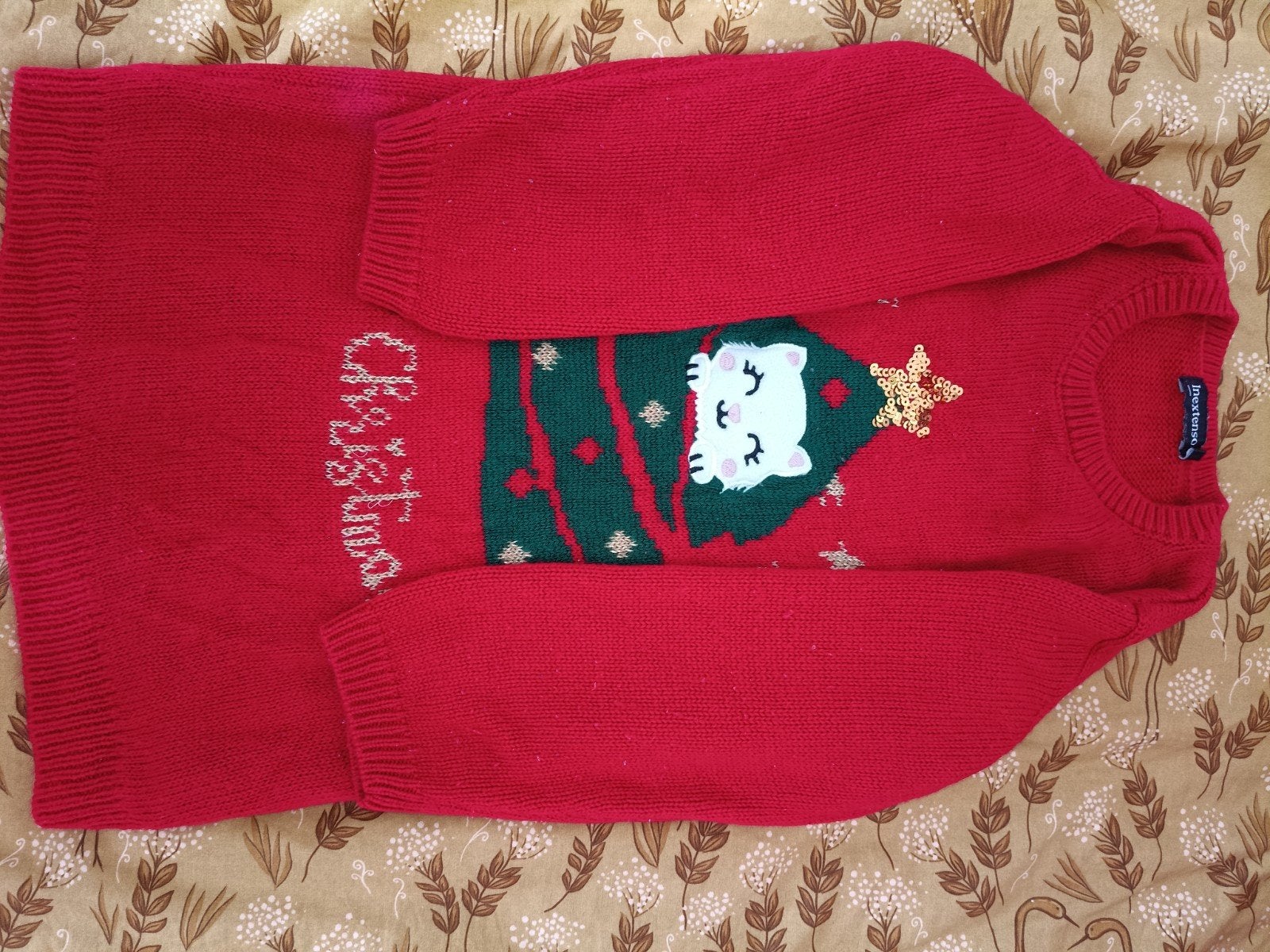 Kerstjurk voor meisjes rood en goud en groen, Kinderen en Baby's, Kinderkleding | Maat 164, Ophalen, Gebruikt, Meisje, Leclerc