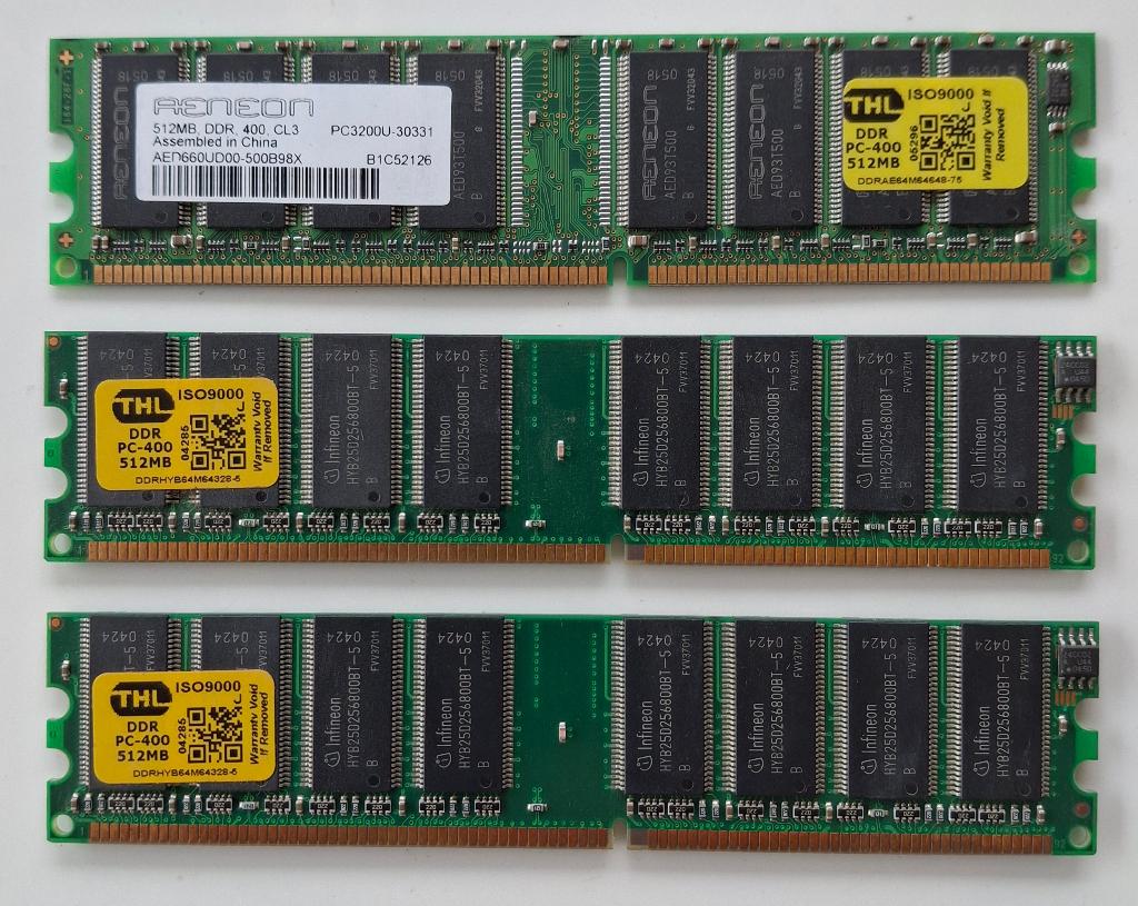 3x 512MB RAM DDR PC400, DDR3, Ophalen of Verzenden, Desktop, Gebruikt