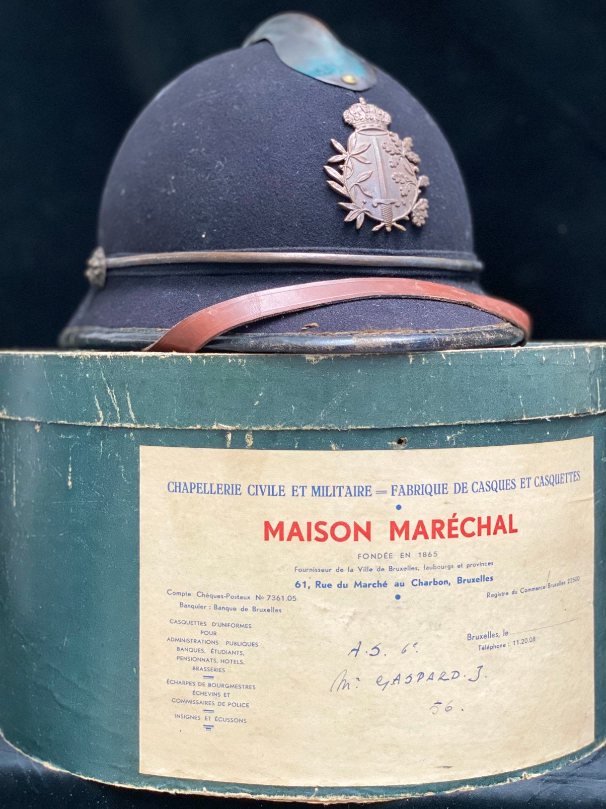 Casque belge mod 15 de la police en feutrine avec sa boite, Enlèvement ou Envoi, Comme neuf