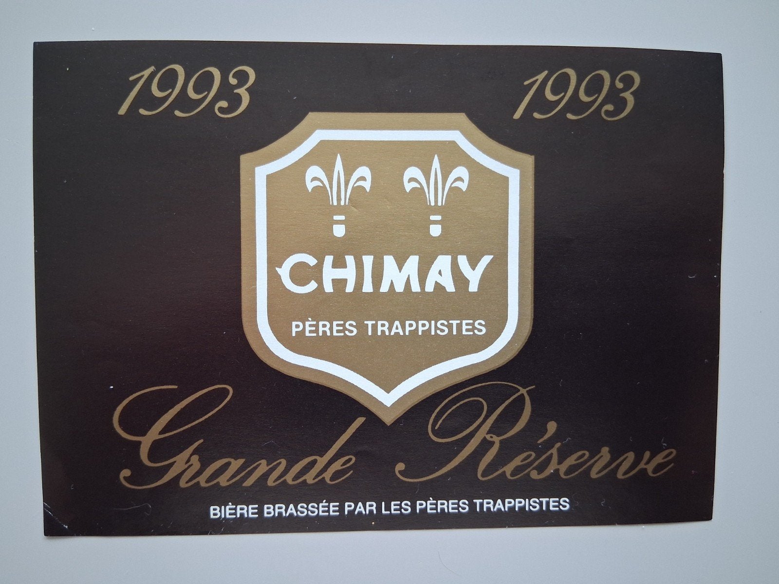 bieretiket Belgie Chimay trappistes Grande Reserve 1993, Verzamelen, Verzenden, Zo goed als nieuw, Overige typen, Overige merken