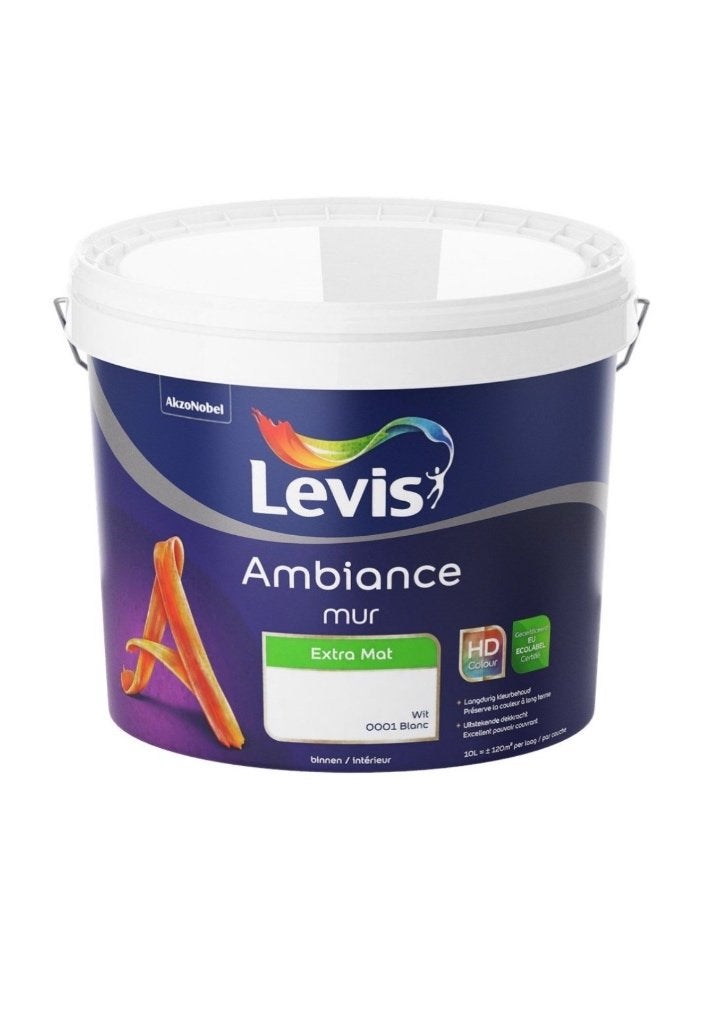 Levis Ambiance muurverf wit extra mat, 10 tot 15 liter, Ophalen, Nieuw, Wit