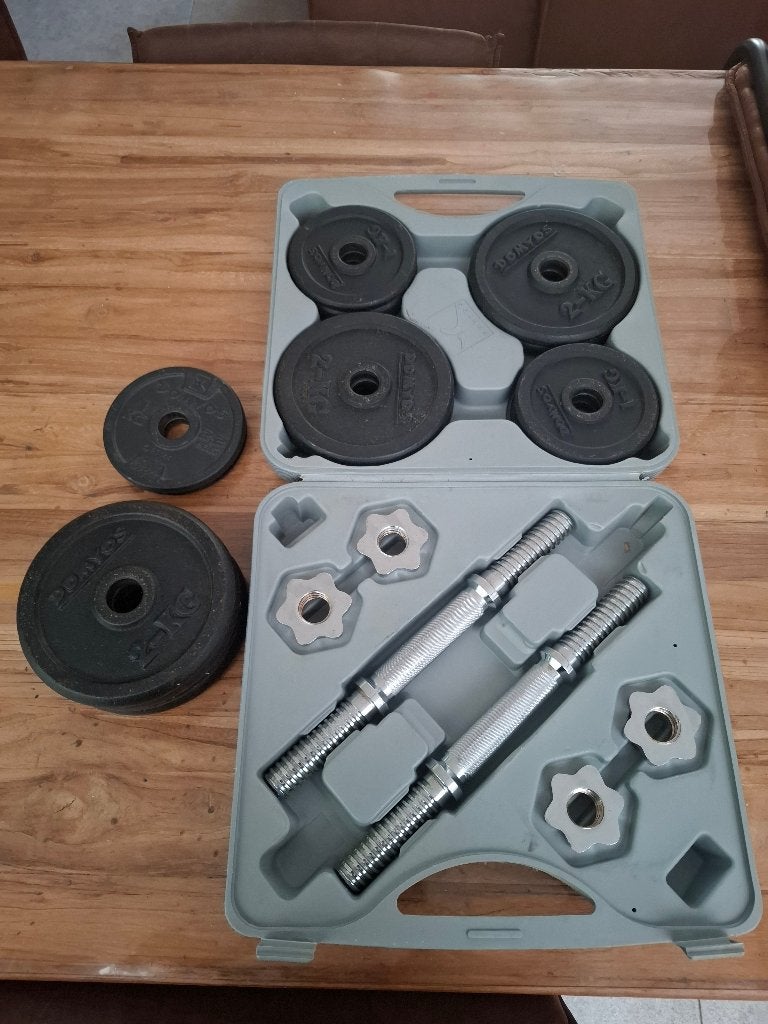 Halter set + 10kg extra schijven, Ophalen, Gebruikt
