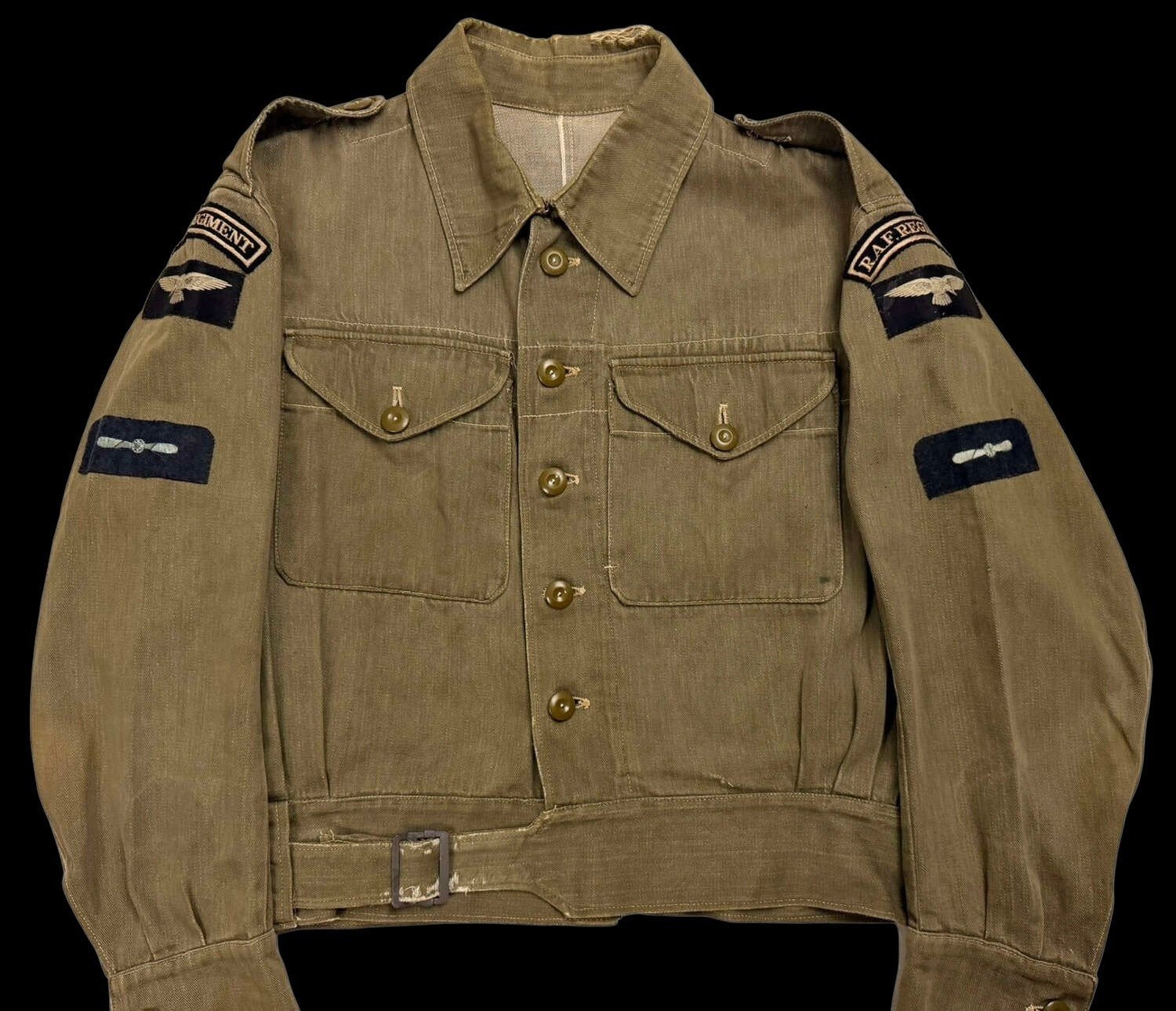RAF Regiment Battledress en RAF Baret WWII, Verzamelen, Ophalen of Verzenden, Luchtmacht, Helm of Baret
