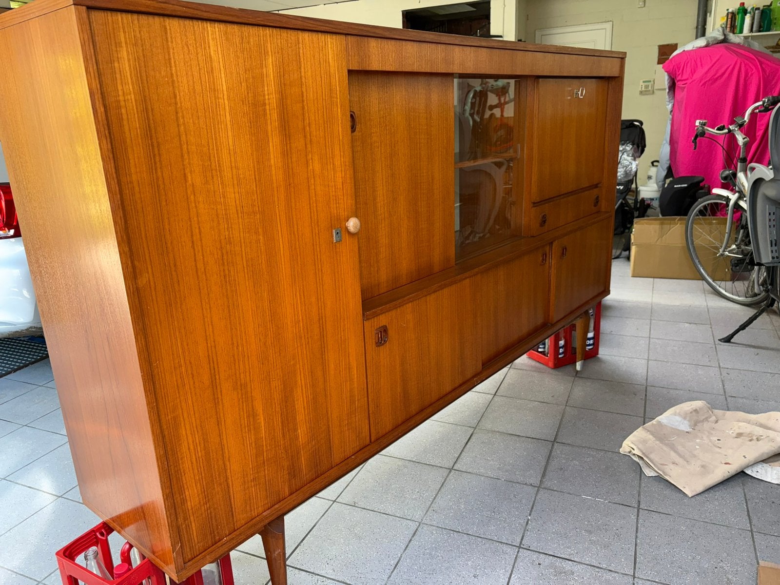 Vintage mid century high board teak - heel goede staat, Huis en Inrichting, Ophalen, Gebruikt, 200 cm of meer, 25 tot 50 cm