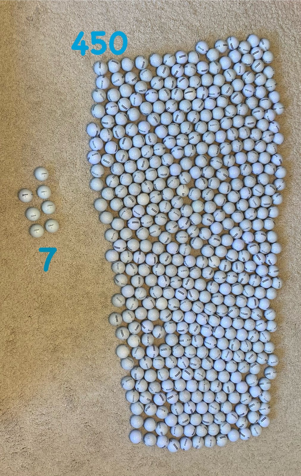 457 golfballen - 450 range + 7 merkballen, Ophalen, Zo goed als nieuw, Bal(len)