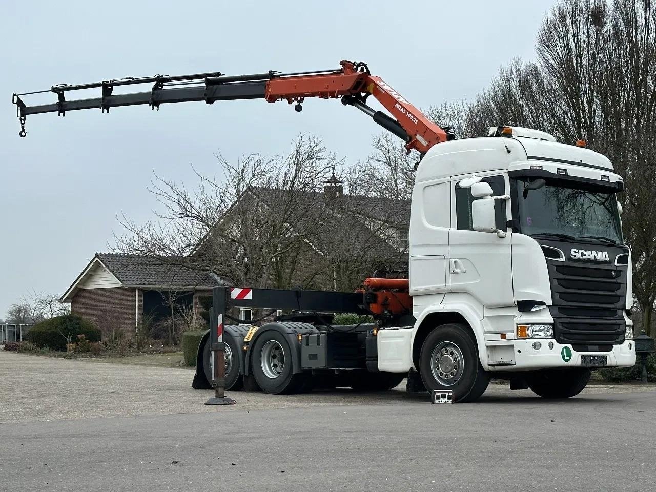 Scania R450 6x2!EURO6! KRAN ATLAS 19TM! TOP!RADIO REMOTE! DK, Auto's, Vrachtwagens, Automaat, Euro 6, Scania, Wit