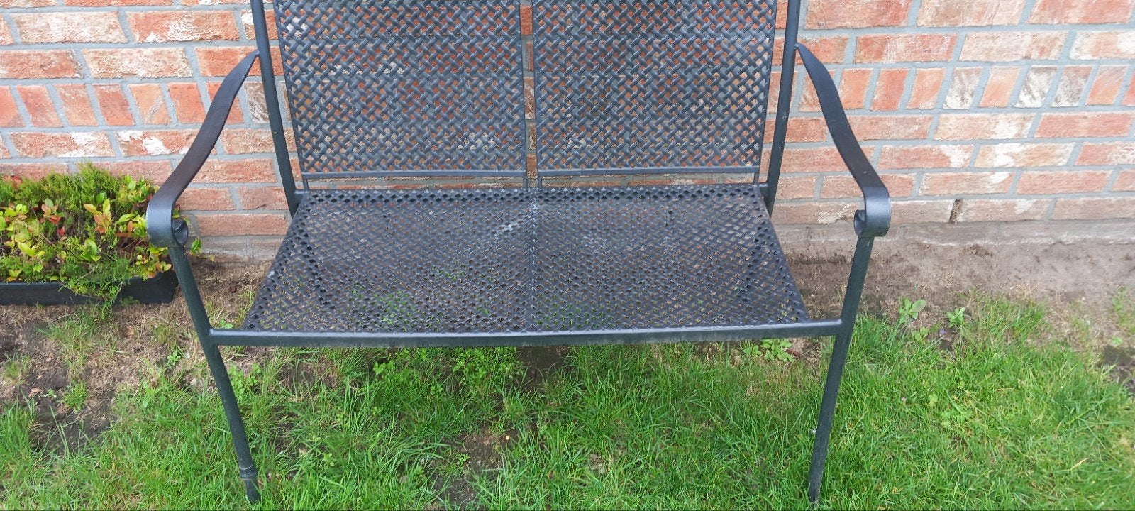 Zwart, grijs kleurig tuinbankje., Enlèvement, Utilisé, Métal