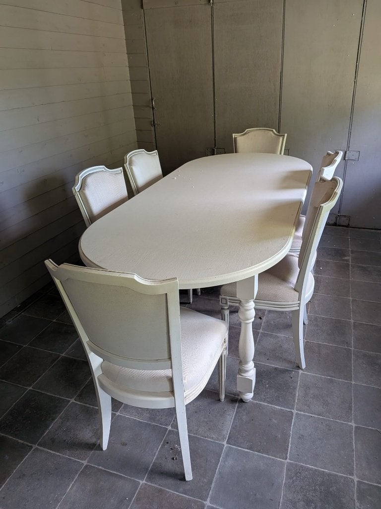 Landelijke ovale eettafel met 6 bijpassende stoelen, Huis en Inrichting, Tafels | Eettafels, Ophalen