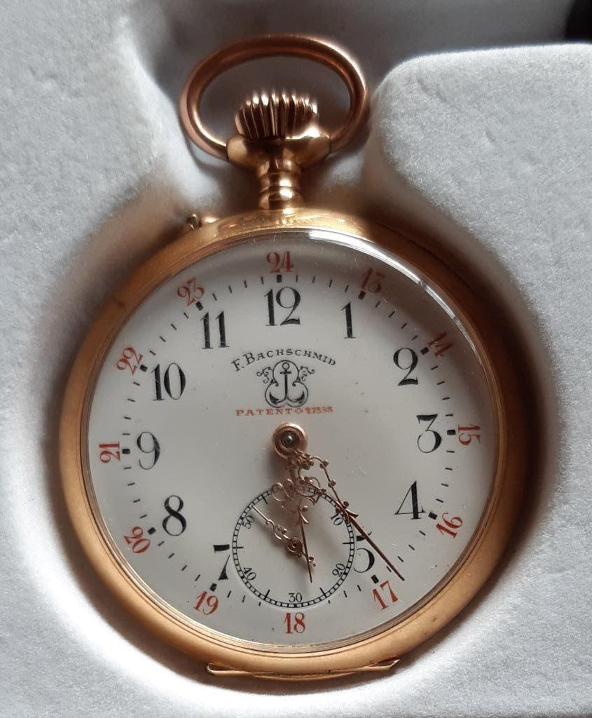 gouden zakhorloge F.Bachschmid .patent 27553, Ophalen, Zakhorloge