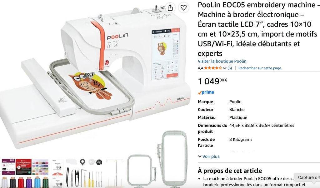 Machine à broder PooLin EOC05 embroidery machine, Hobby & Loisirs créatifs, Enlèvement, Neuf, Machine à broder