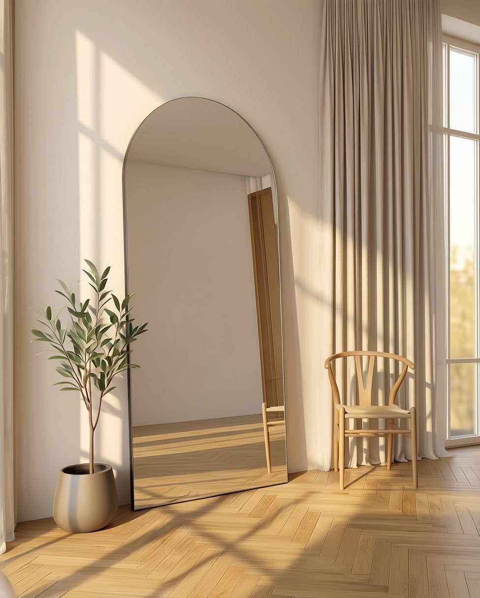 Nieuwe Frameloze Boogspiegel - Moderne Spiegel, Huis en Inrichting, Woonaccessoires | Spiegels, Ophalen of Verzenden, Nieuw