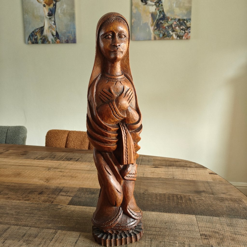 Houten handgesneden beeld Maria 45cm, Antiek en Kunst, Verzenden, Handgemaakt, 20 - 50 cm, Beeld